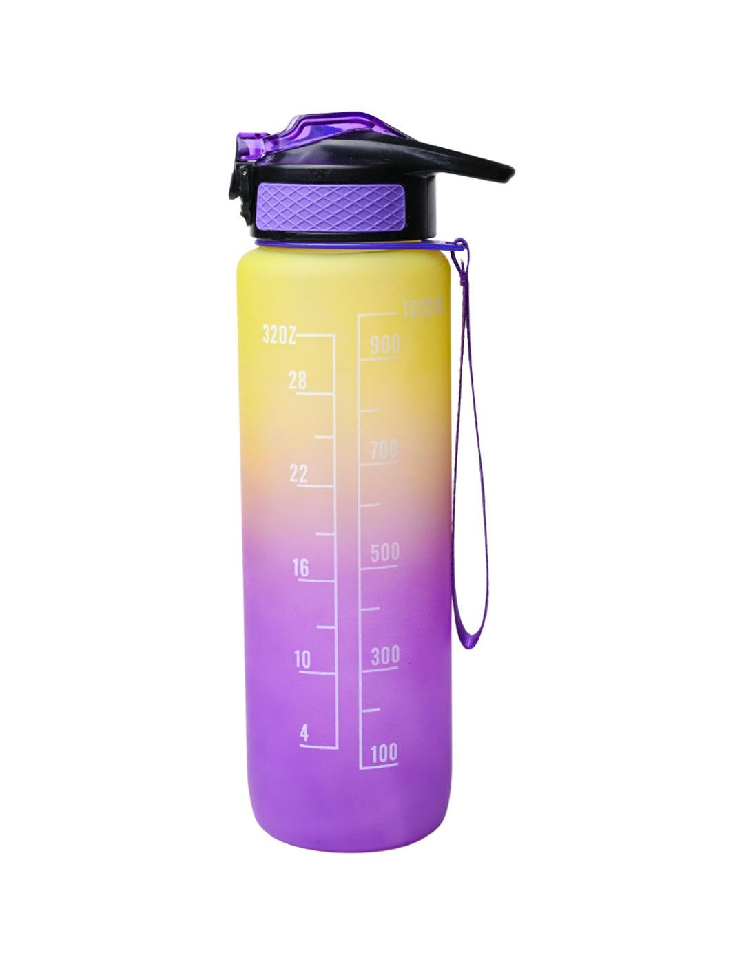 Market99 Motivational Sipper Water Bottle with Time & Level Marker, Yellow Purple, 1 Liter - MARKET 99