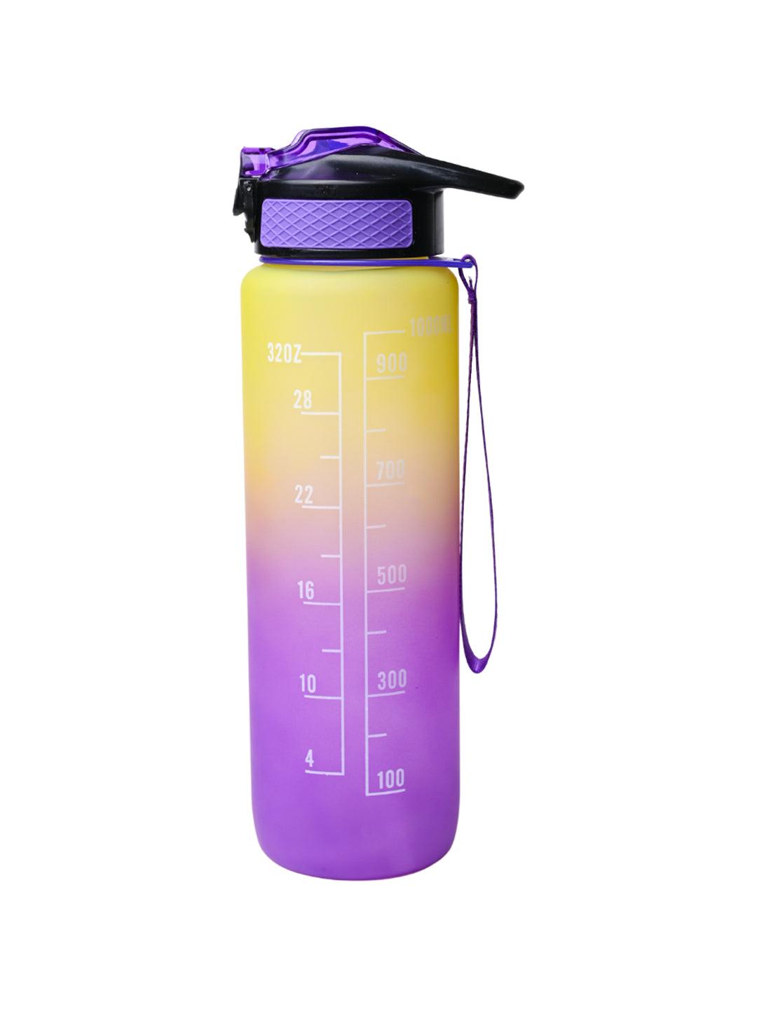 Market99 Motivational Sipper Water Bottle with Time & Level Marker, Yellow Purple, 1 Liter - MARKET 99