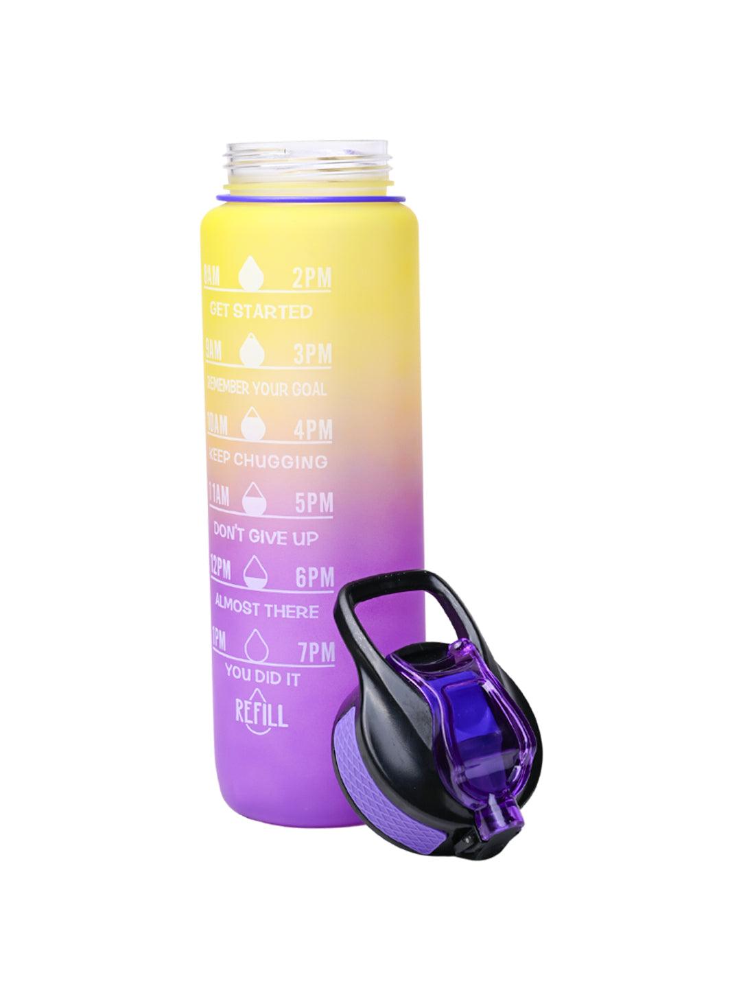 Market99 Motivational Sipper Water Bottle with Time & Level Marker, Yellow Purple, 1 Liter - MARKET 99