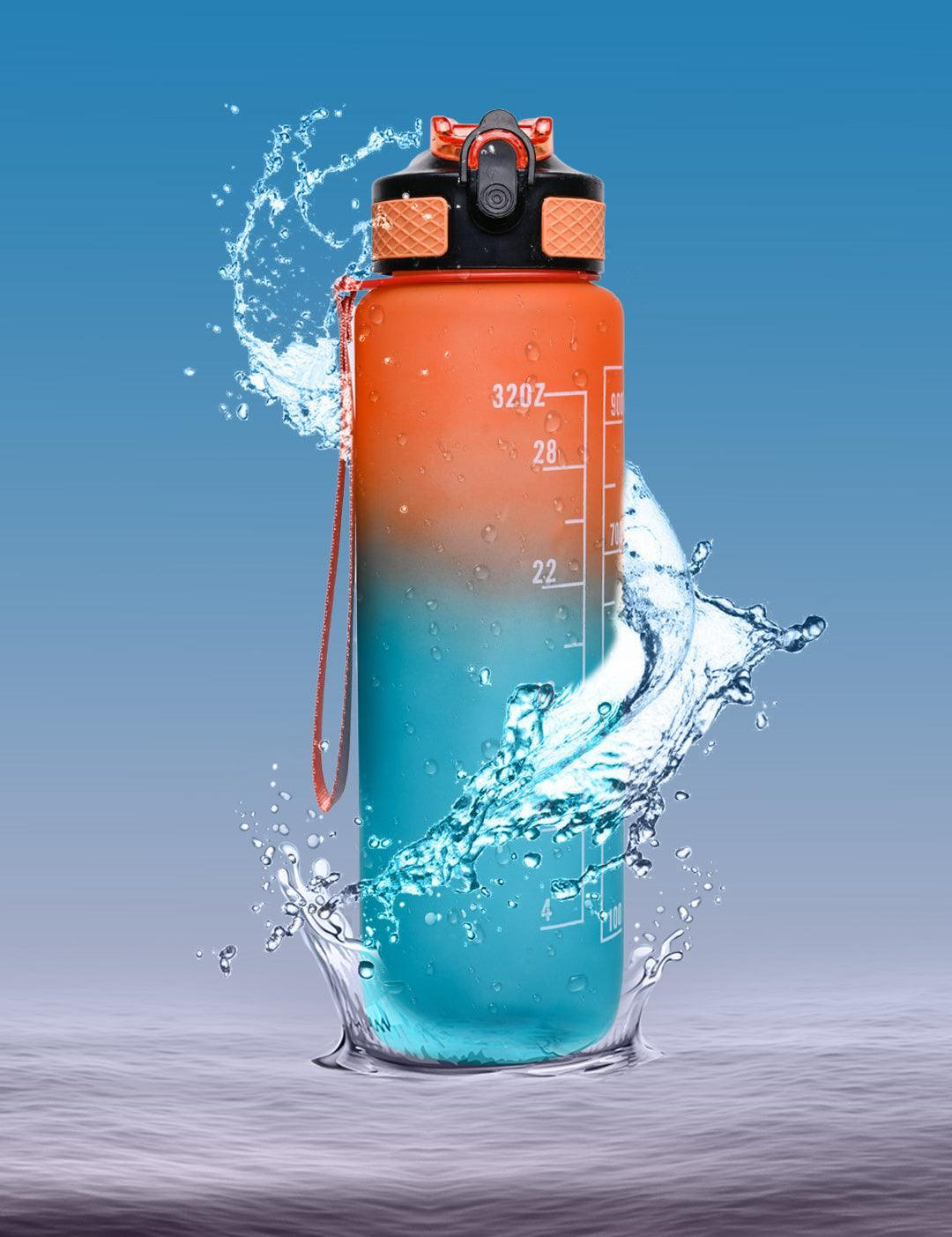 Market99 Motivational Sipper Water Bottle with Time Marker, Orange Mint, 1 Liter - MARKET 99