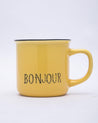 Market99 Mugs, Bonjour, Microwave & Dishwasher Safe, Assorted Colours, Ceramic, 340 mL, Set of 4 - MARKET 99