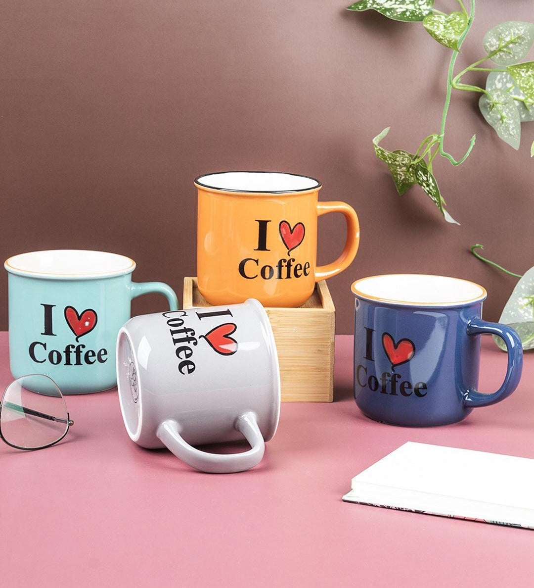 Market99 Mugs, French Design, Tea & Coffee Mugs, Microwave & Dishwasher Safe, Assorted Colours, Set of 4, 340 mL - MARKET 99