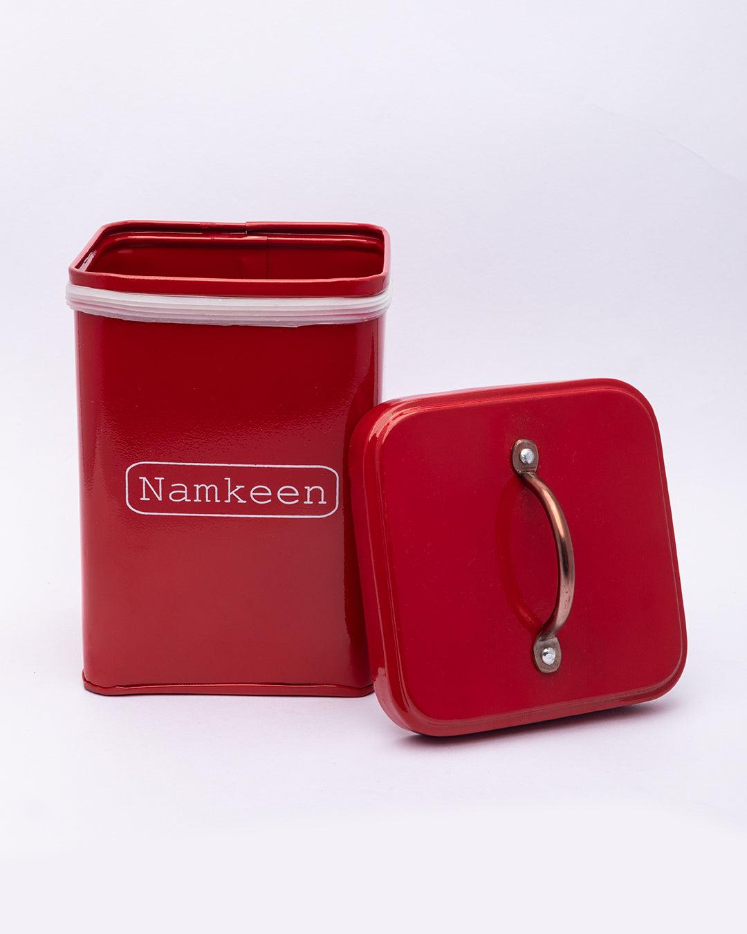 Market99 Namkeen Jar, Kitchen Decorative, Countertop Metal Storage Jar, Red, Mild Steel - MARKET 99