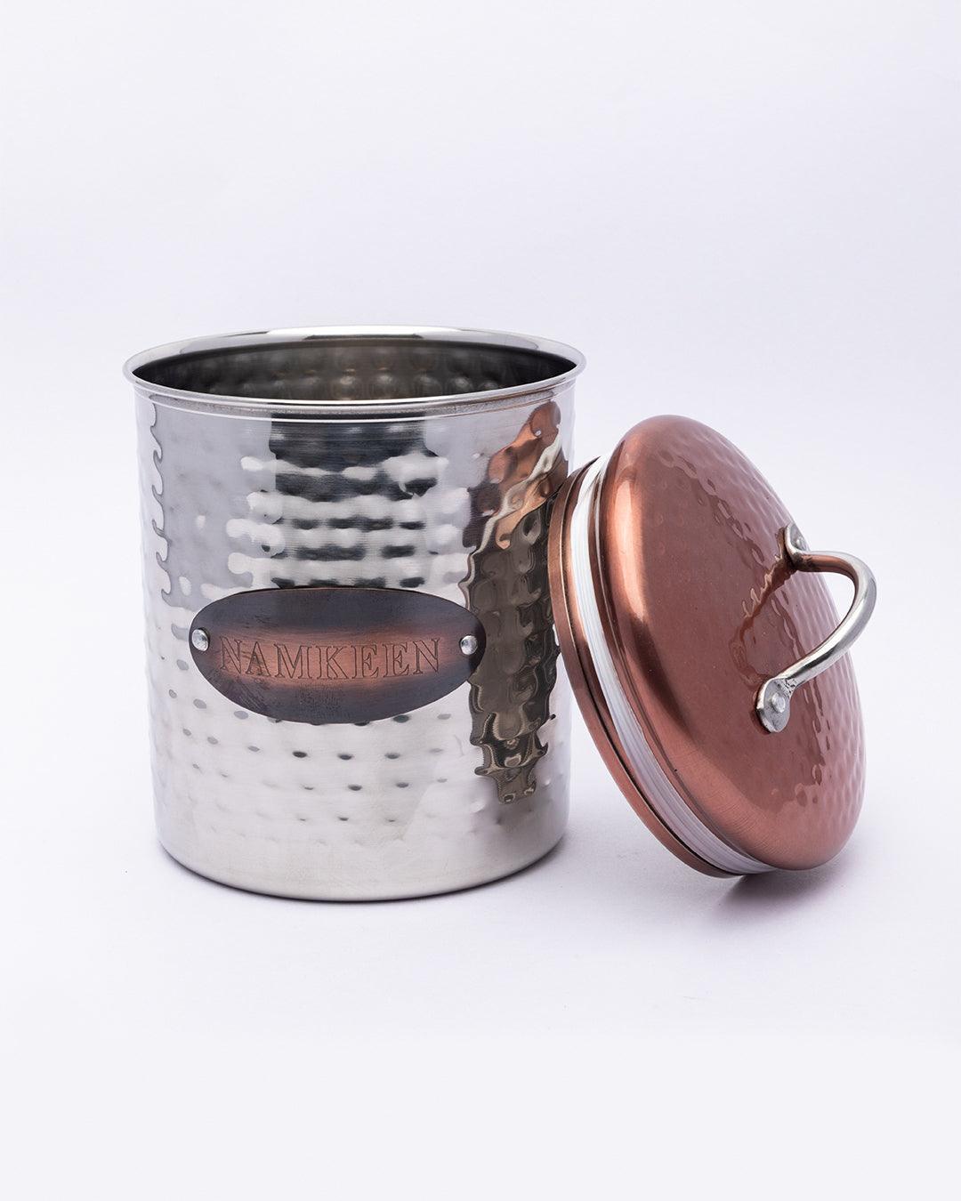 Market99 Namkeen Jar, Kitchen Decorative, Countertop Metal Storage Jar, Silver, Mild Steel - MARKET 99