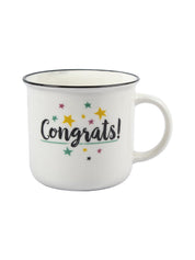 Off White Ceramic New Bone China Coffee Mug "Congrats!" - 380 mL