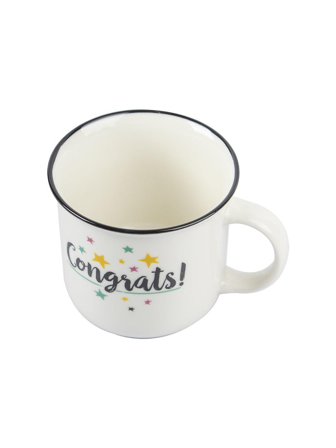 Off White Ceramic New Bone China Coffee Mug "Congrats!" - 380 mL