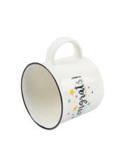 Off White Ceramic New Bone China Coffee Mug "Congrats!" - 380 mL