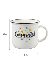 Off White Ceramic New Bone China Coffee Mug "Congrats!" - 380 mL