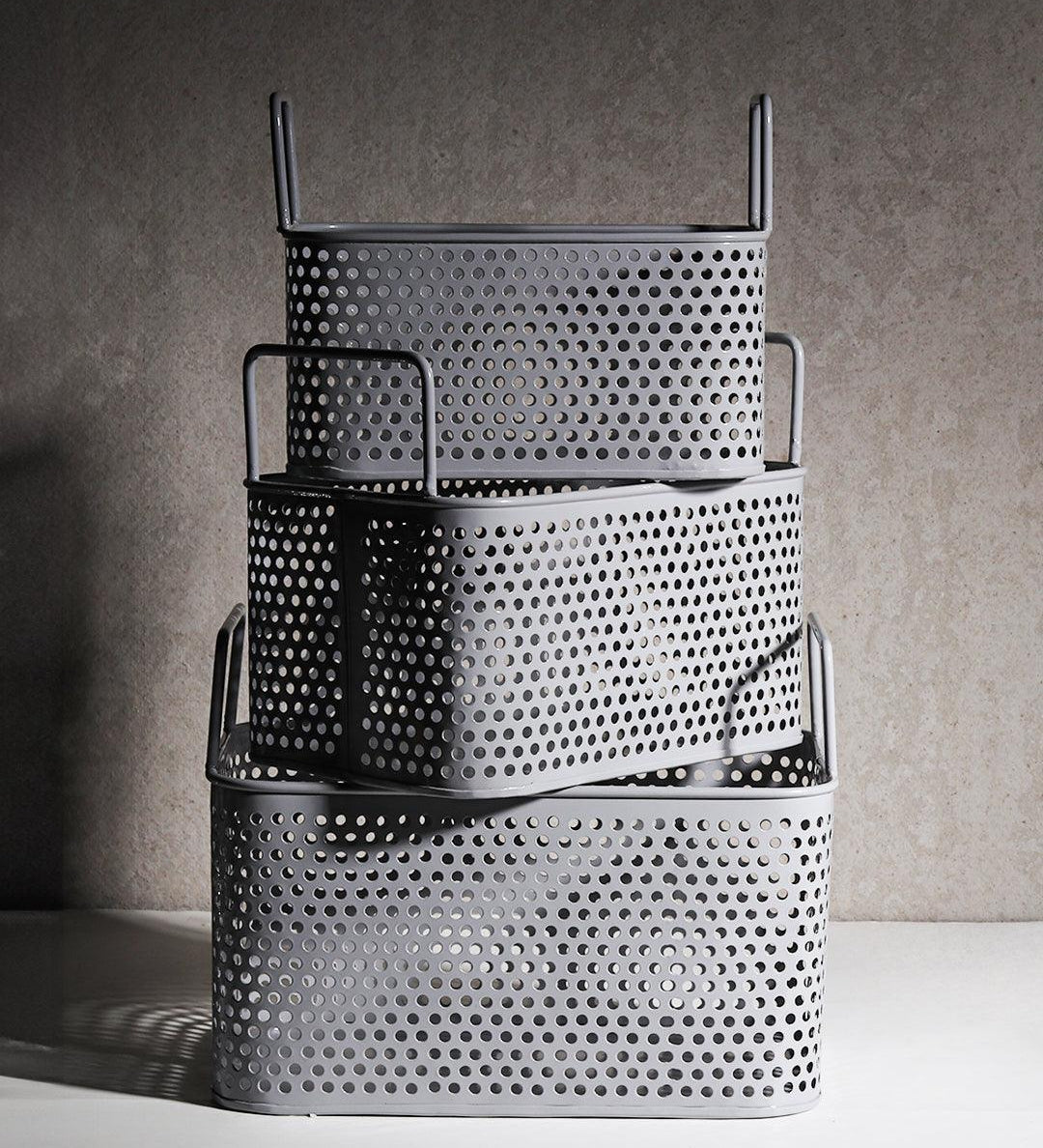 Market99 Plain Grey Metal Basket, Set Of 3 Pcs - MARKET 99