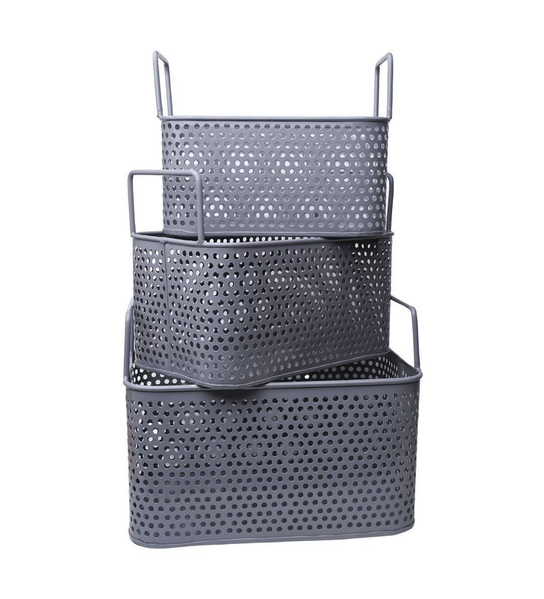 Market99 Plain Grey Metal Basket, Set Of 3 Pcs - MARKET 99