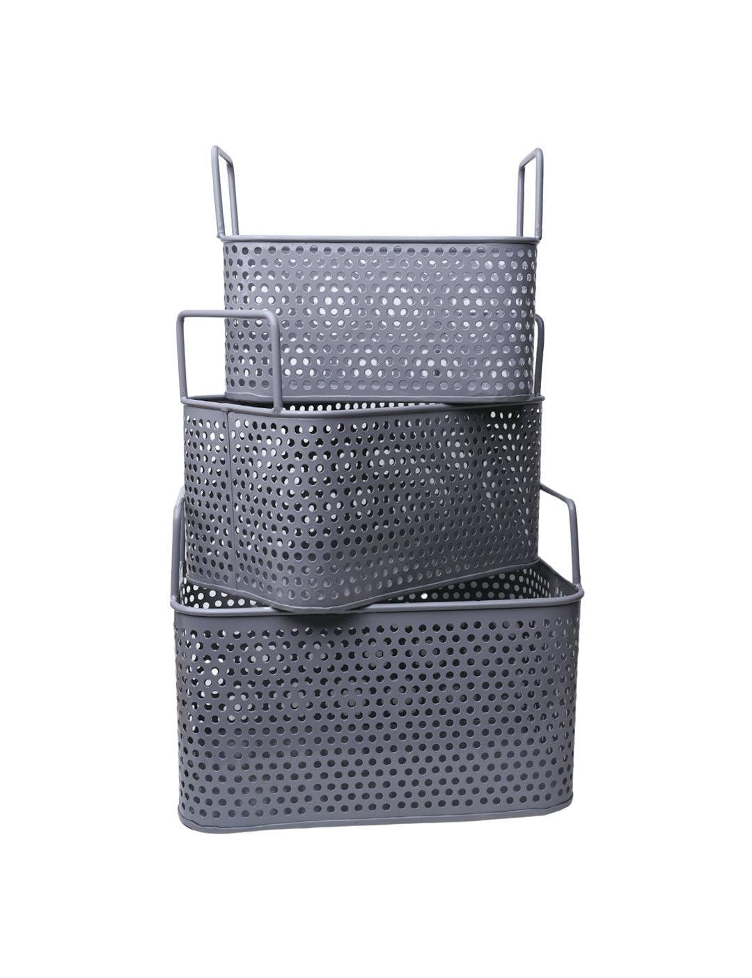 Market99 Plain Grey Metal Basket, Set Of 3 Pcs - MARKET 99