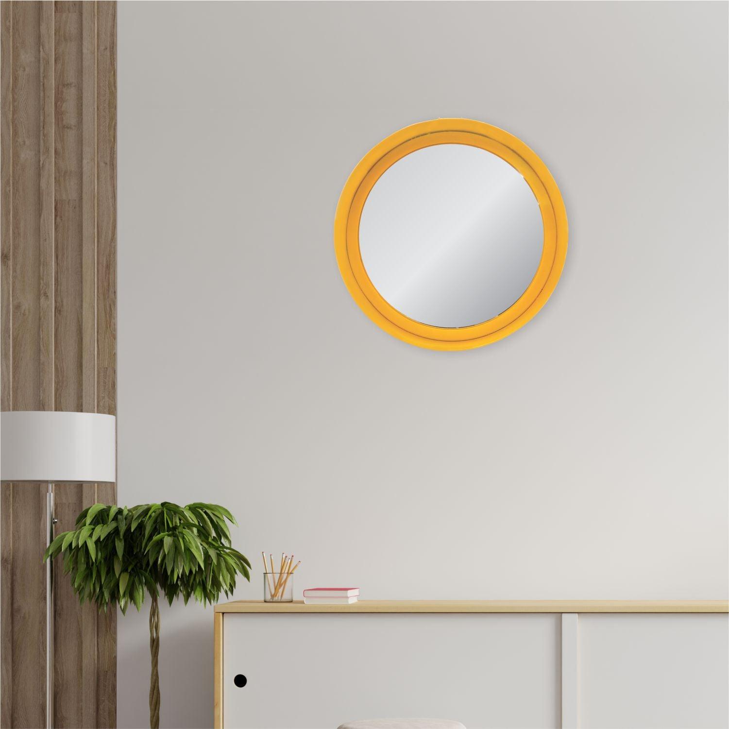 Market99 Round Mirror, Metal Frame, Elegant Style, Modern Design, Yellow Colour, Mild Steel - MARKET 99