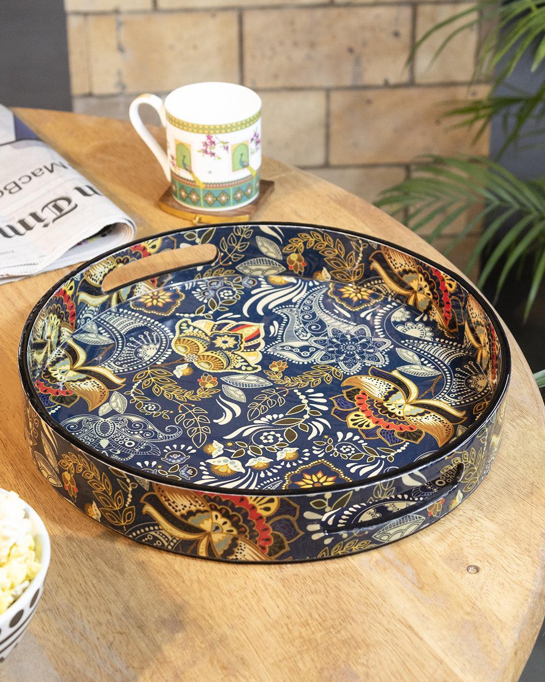 Market99 Serveware Round Serving Tray With Handle (1 Pcs, Floral Print)