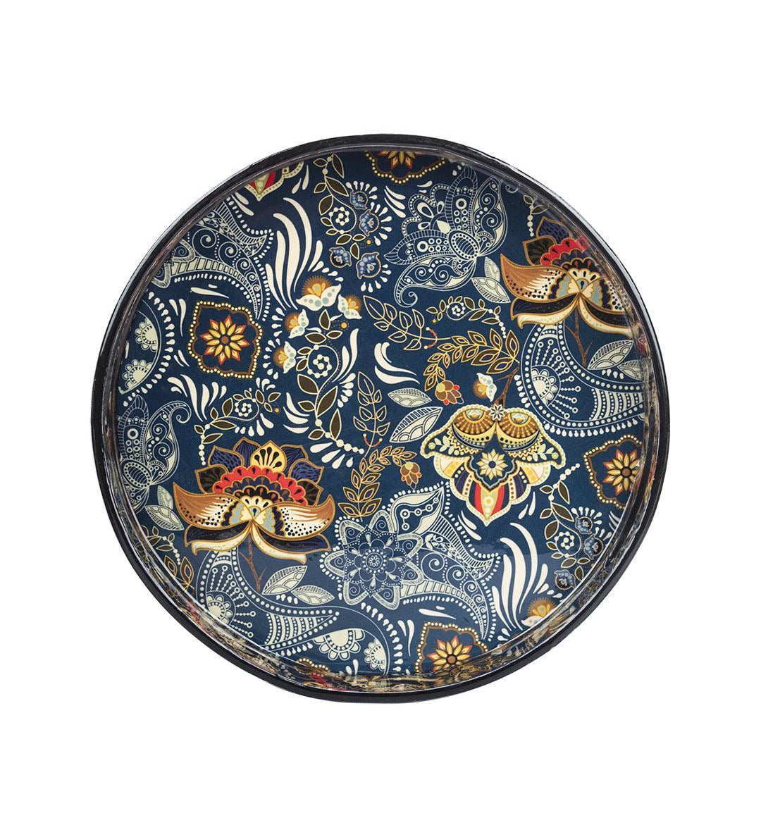 Market99 Serveware Round Serving Tray With Handle (1 Pcs, Floral Print)