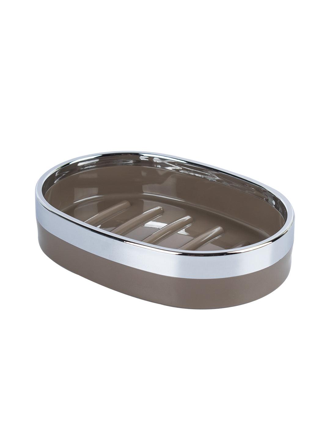 Market99 Soap Dish Holder, Silver & Brown Oval Shape Solid Soap Holder - MARKET 99