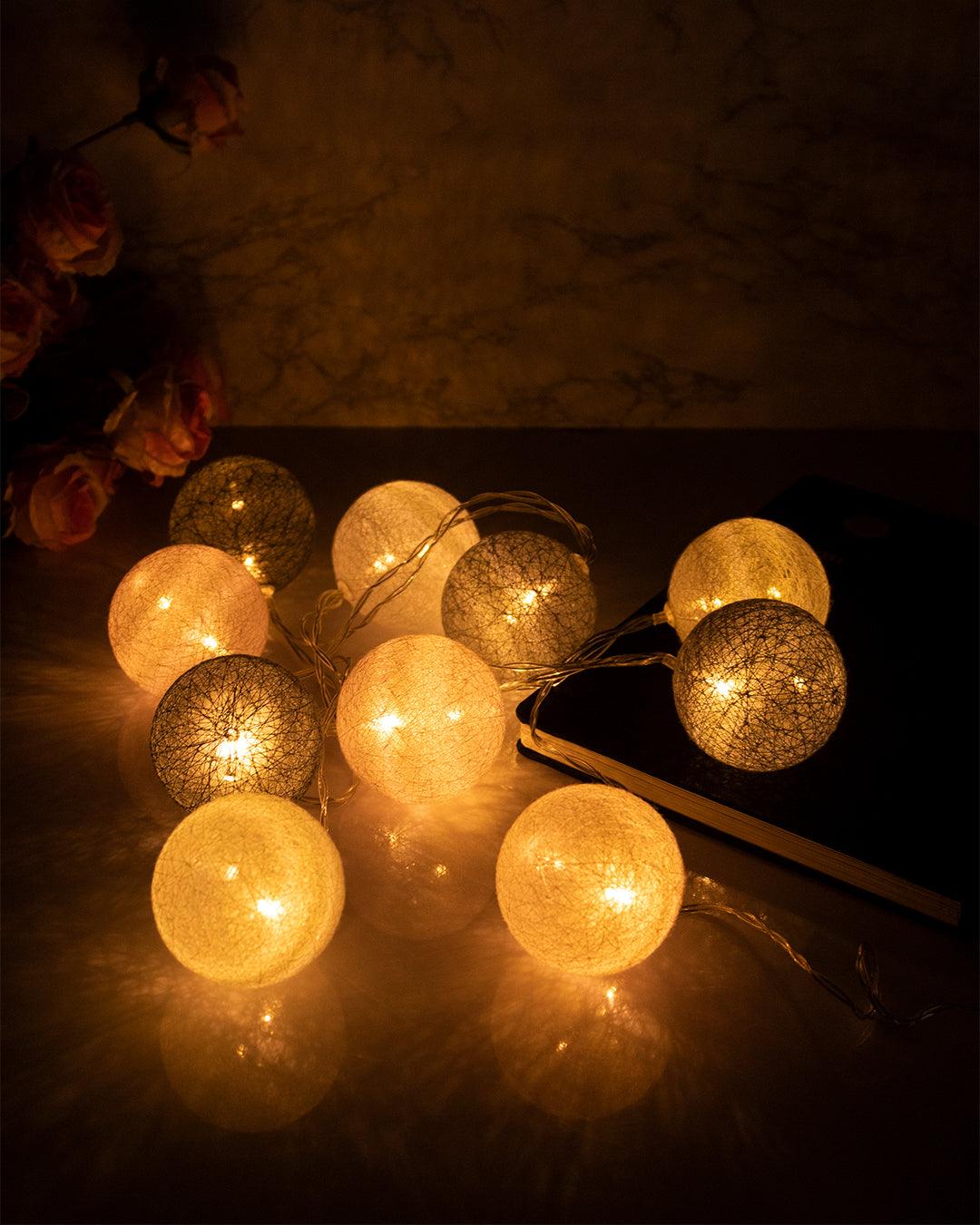 Market99 String Lights with 10 Balls, Grey & Pink, Polystyrene & Cotton - MARKET 99