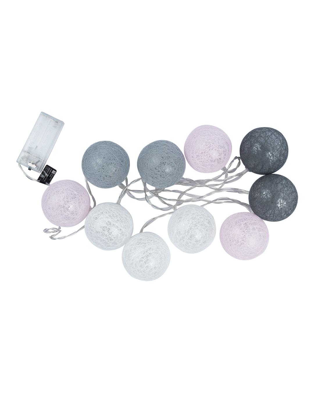 Market99 String Lights with 10 Balls, Grey & Pink, Polystyrene & Cotton - MARKET 99