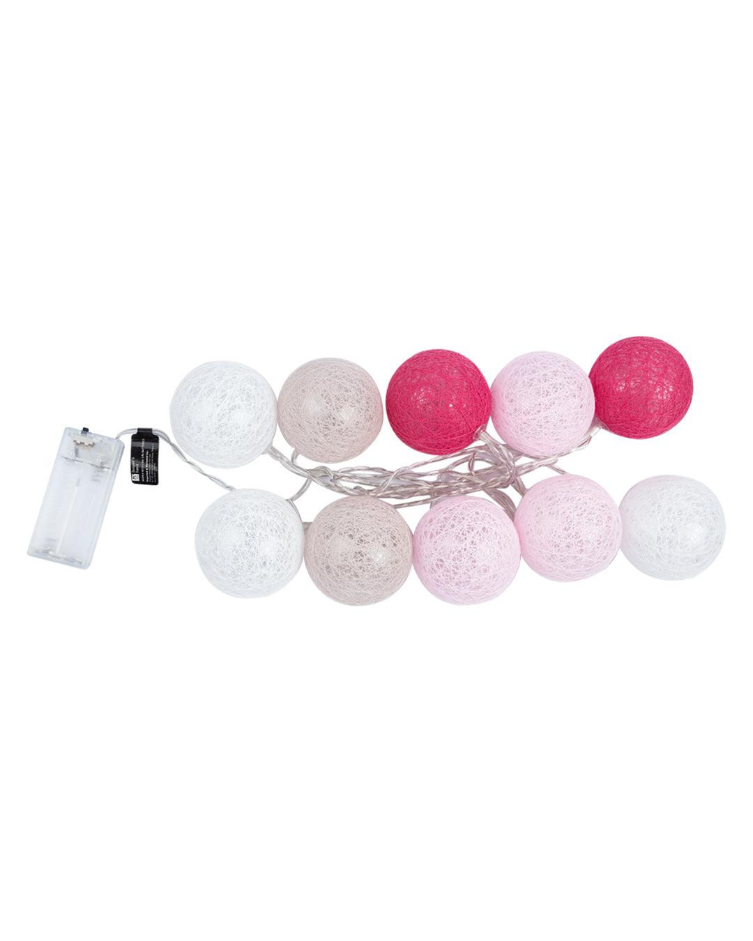 Market99 String Lights, with 10 Balls, Pink & Taupe, Polystyrene & Cotton - MARKET 99
