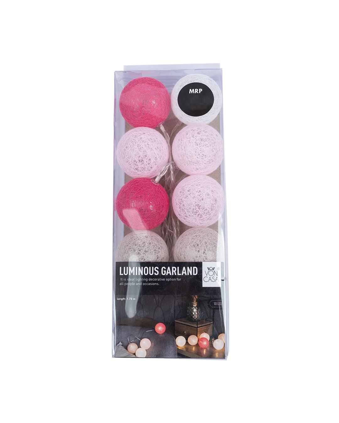 Market99 String Lights, with 10 Balls, Pink & Taupe, Polystyrene & Cotton - MARKET 99