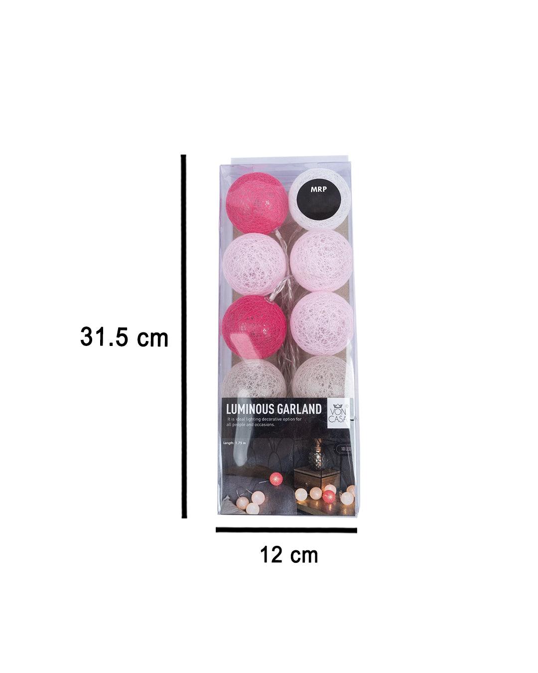 Market99 String Lights, with 10 Balls, Pink & Taupe, Polystyrene & Cotton - MARKET 99