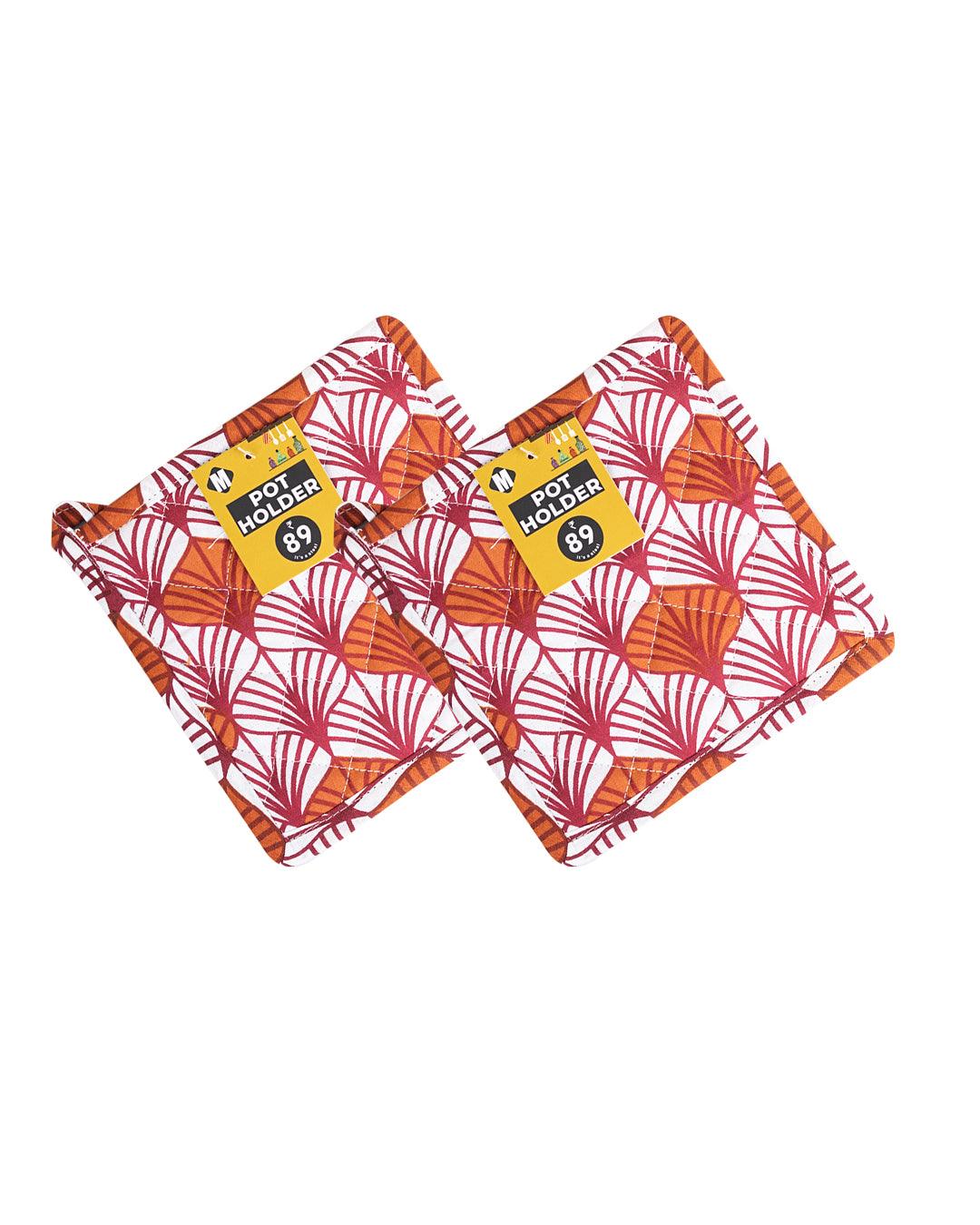 Market99 Symmetrical Design Printed Cotton Pot Holder ( Set Of 2, Maroon ) - MARKET 99