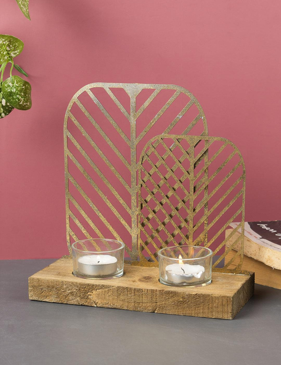 Market99 T-Light Holder, Decorative T-Light Holder, Wired with Glass Table, Black, Iron & MDF - MARKET 99
