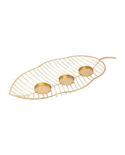 Market99 T-Light Holder, Leaf Design, Golden Colour, Iron - MARKET 99