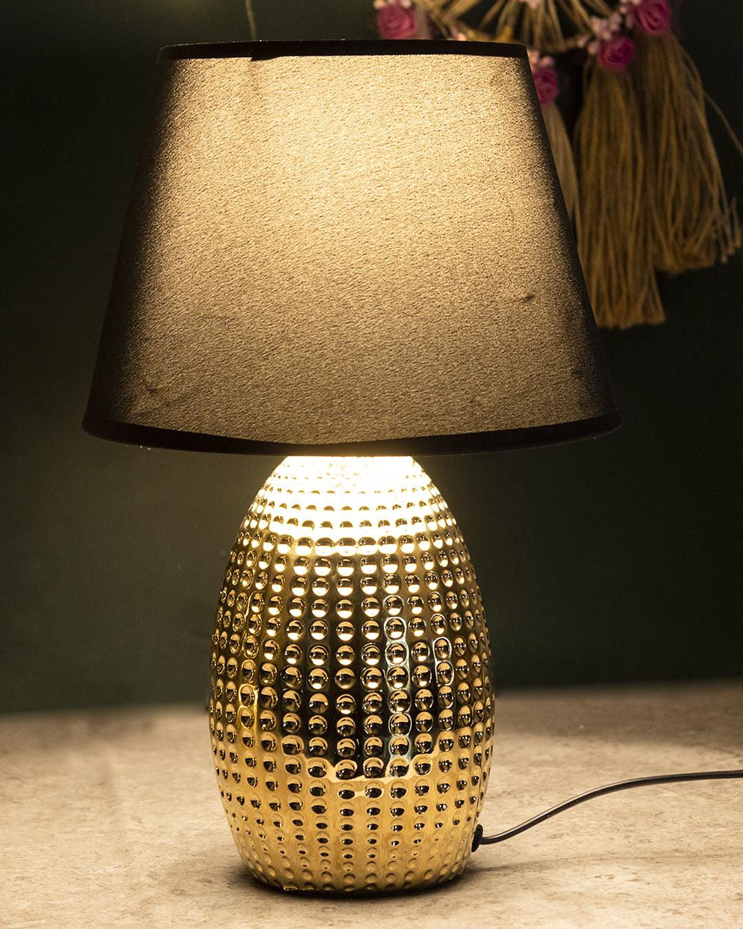 Market99 Table Lamp, with Shade, Oval Shape, Gold & Black Colour, Ceramic - MARKET 99