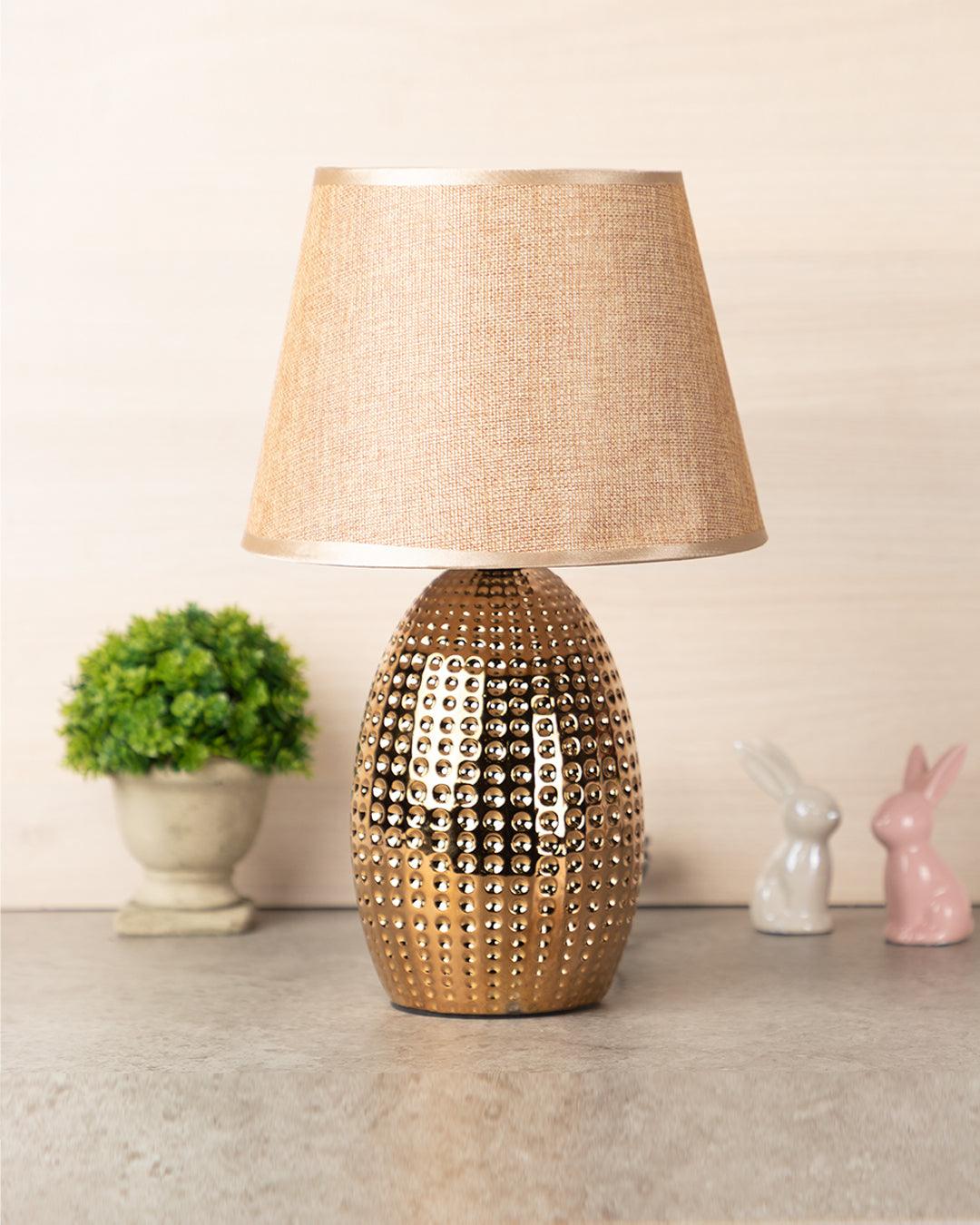 Market99 Table Lamp, with Shade, Oval Shape, Gold Colour, Ceramic - MARKET 99