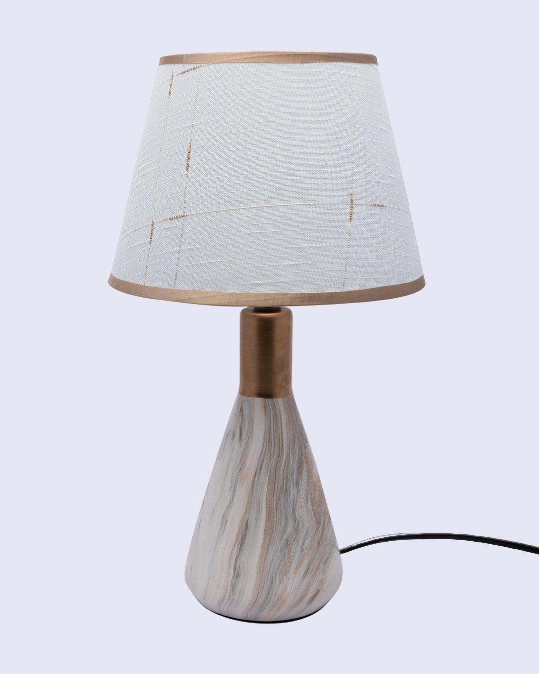 Market99 Table Lamp, with Shade, Rectangular Shape, White & Gold Colour, Ceramic - MARKET 99