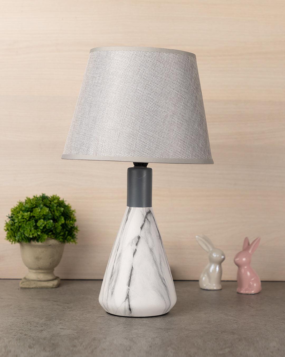 Market99 Table Lamp, with Shade, Rectangular Shape, White & Grey Colour, Ceramic - MARKET 99