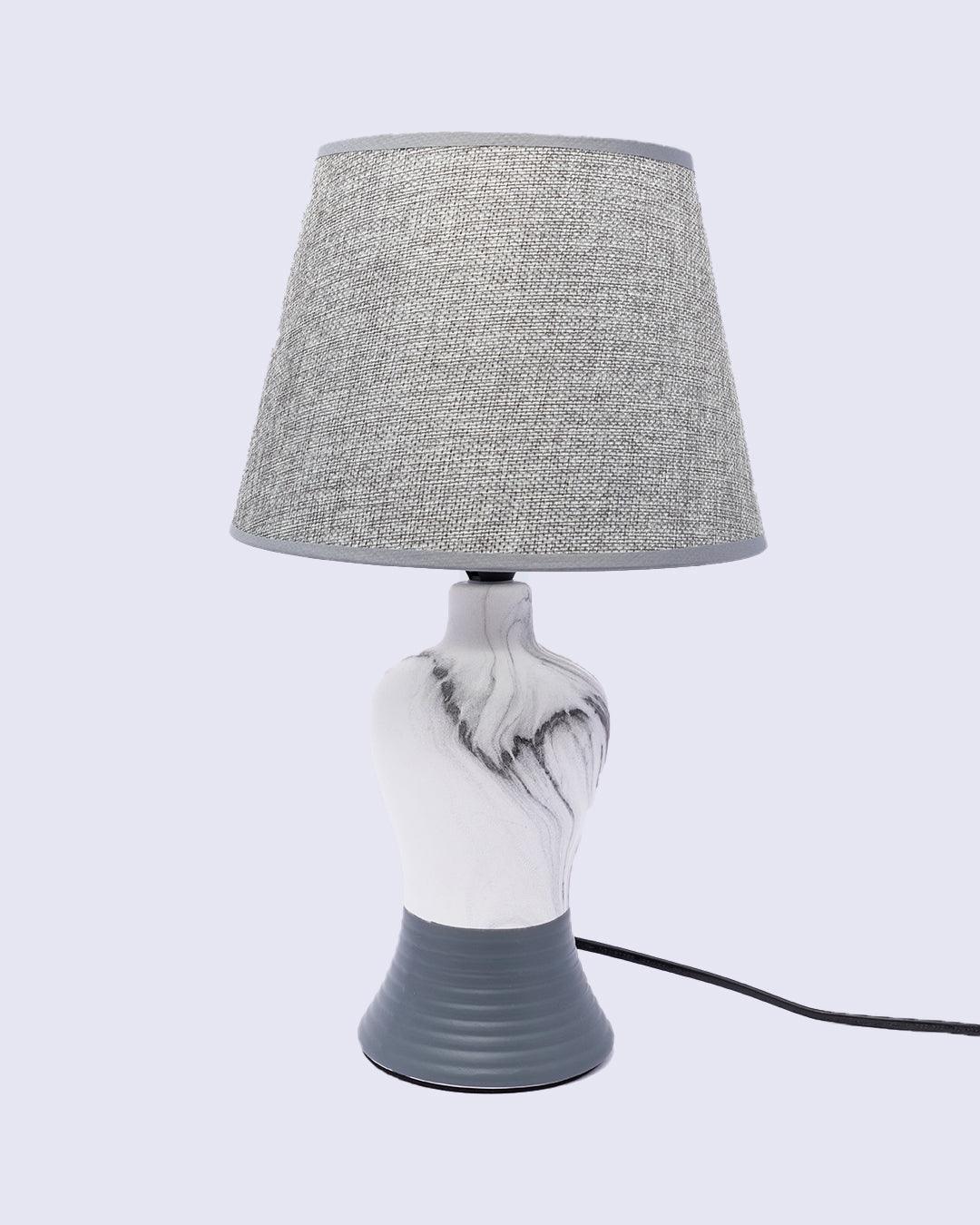 Market99 Table Lamp, with Shade, S Shape, White & Grey, Ceramic - MARKET 99
