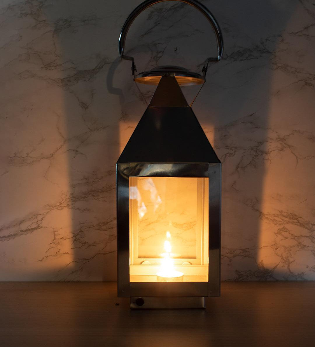 Market99 Table Lantern, Small, Silver, Stainless Steel & Glass - MARKET 99