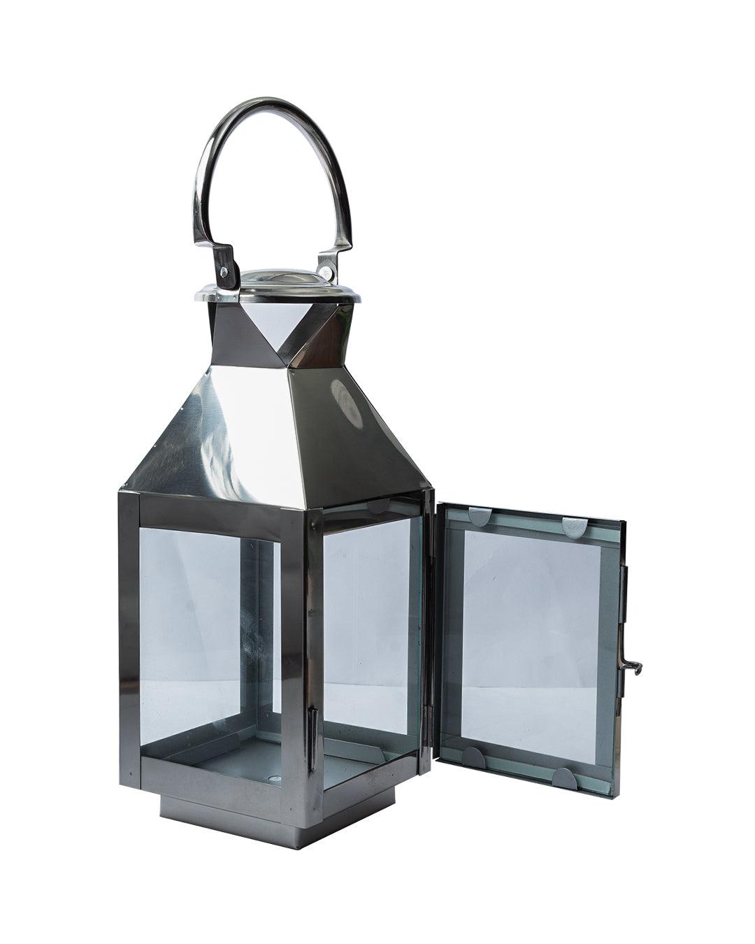 Market99 Table Lantern, Small, Silver, Stainless Steel & Glass - MARKET 99