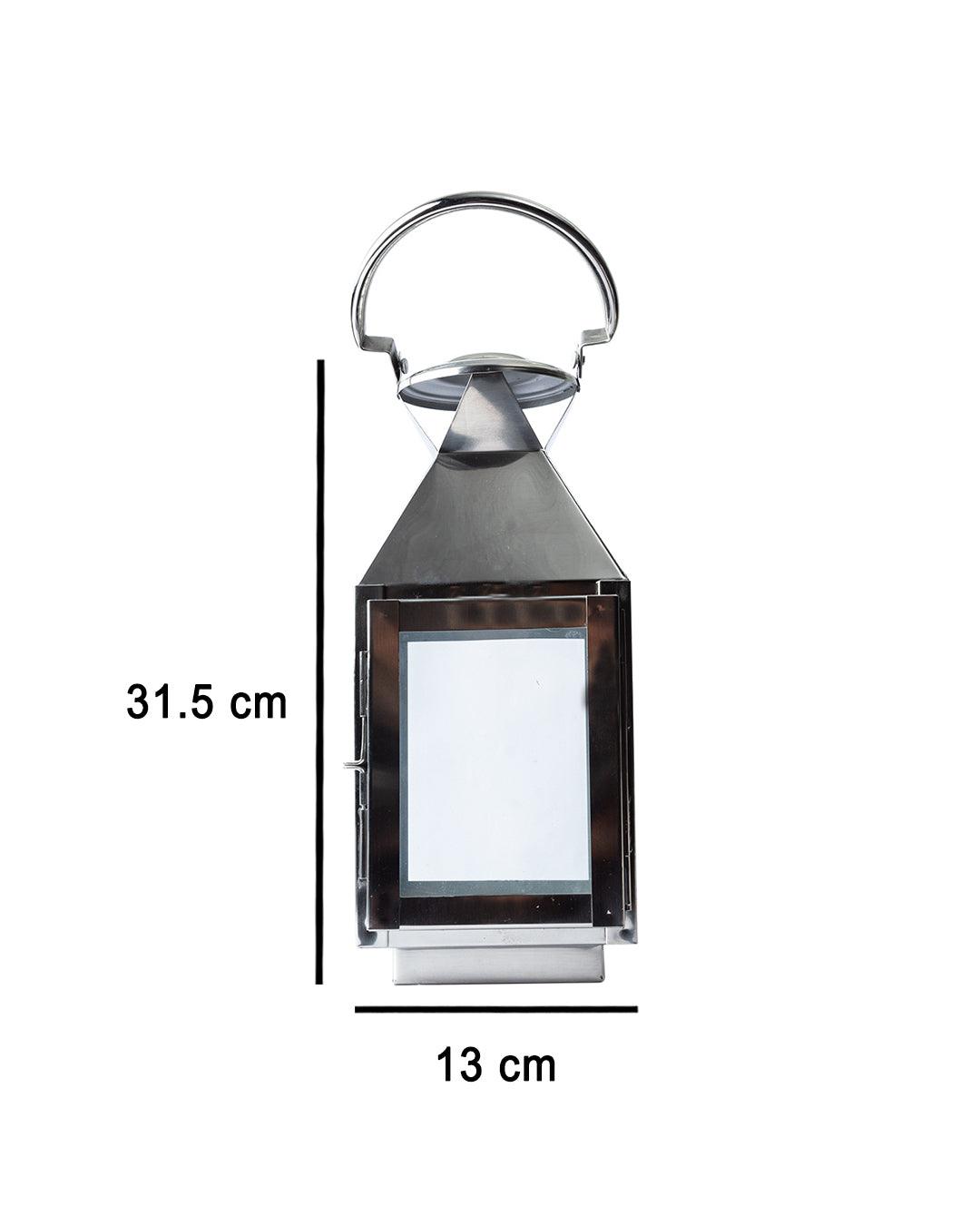 Market99 Table Lantern, Small, Silver, Stainless Steel & Glass - MARKET 99