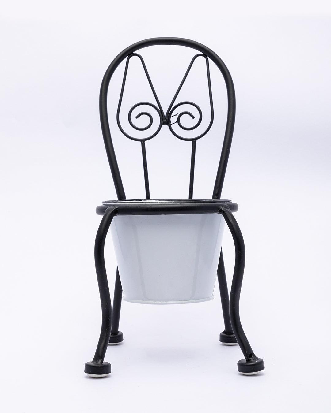 Market99 Table Planter, Chair Shaped, Decorative, Home & Office Decor, White, Iron - MARKET 99