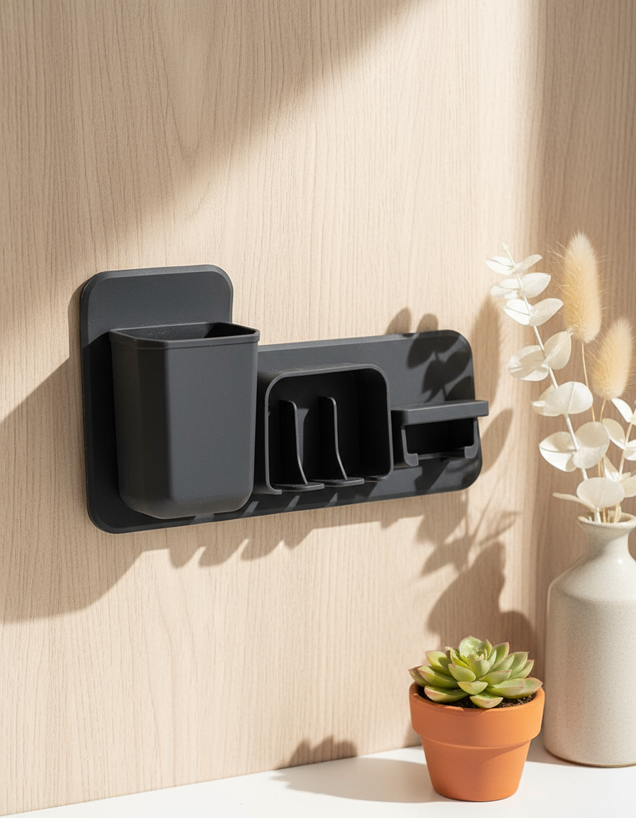 Market99 Toiletry Wall Organiser, Toothbrush Holder, Black, Silicone