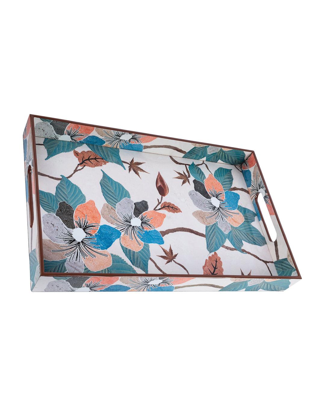 Market99 Tray with Handle, Floral Print, Multicolour, MDF - MARKET 99