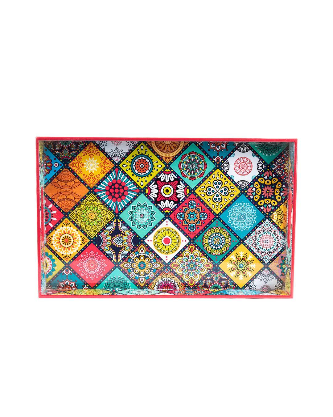Market99 Tray with Handle, Multiple Style Print, Multicolour, MDF - MARKET 99