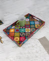 Market99 Tray with Handle, Multiple Style Print, Multicolour, MDF - MARKET 99