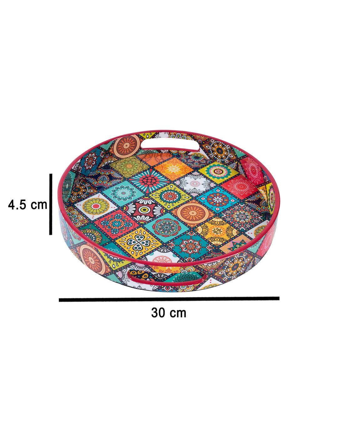 Market99 Tray with Handle, Round, Multiple Style Print, Multicolour, MDF - MARKET 99