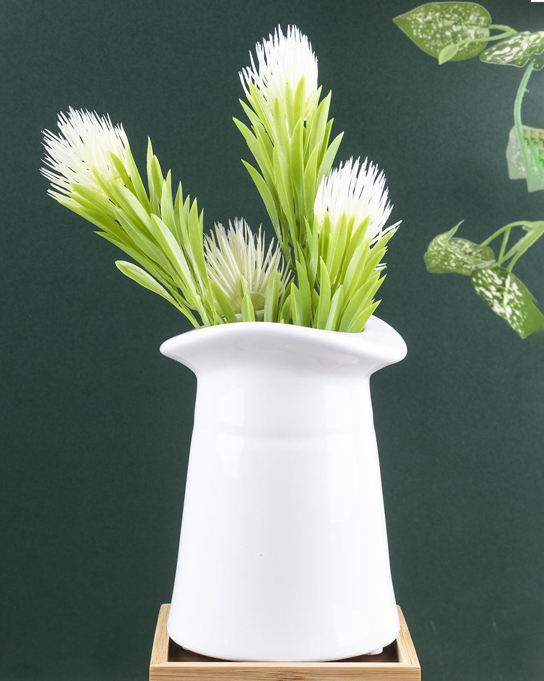 Market99 Vase, Flower Vase, Unique Glazed Design, Decorative Vase, White, Ceramic - MARKET 99