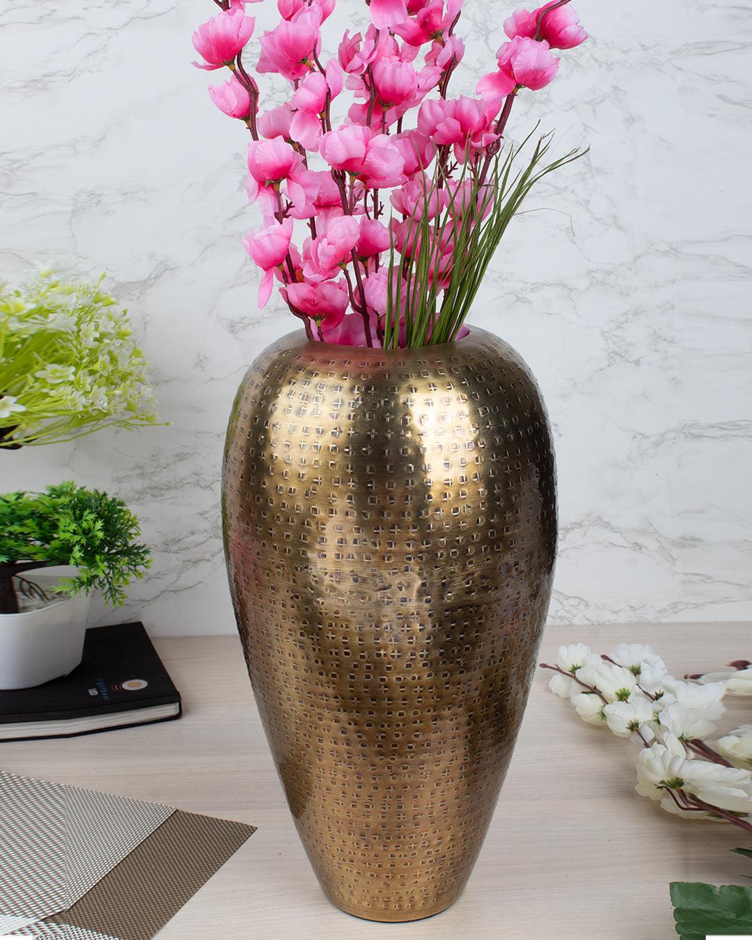 Market99 Vase, Hammered Finish, Golden Colour, Mild Steel - MARKET 99