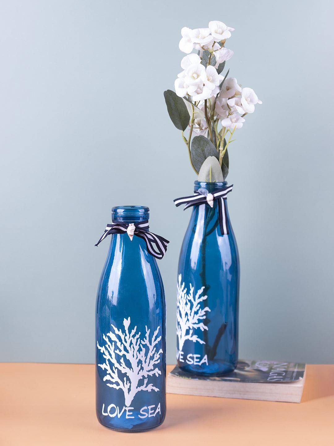 Market99 Vase, Semi-Transparent Glass Vase, Decorative Small Flower Vase For Home, Table Centerpiece, Blue, Glass, Set Of 2 - MARKET 99