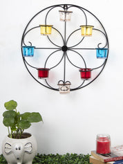 Market99 Wall Sconce, Multi-coloured Votives, 8 Votive T-Light Candle Holder, Black Finish, Mild Steel - MARKET 99