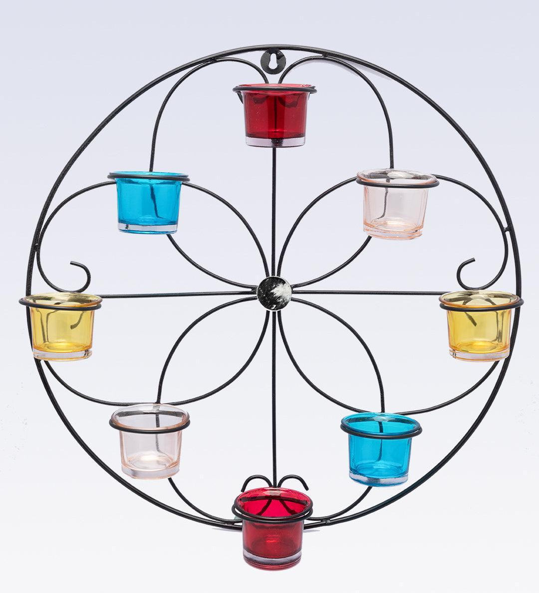 Market99 Wall Sconce, Multi-coloured Votives, 8 Votive T-Light Candle Holder, Black Finish, Mild Steel - MARKET 99