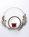 Market99 Wall Sconce Ring with Mirror, T-Light Holder, Floral Design, Red Votive, Gold, Mild Steel - MARKET 99