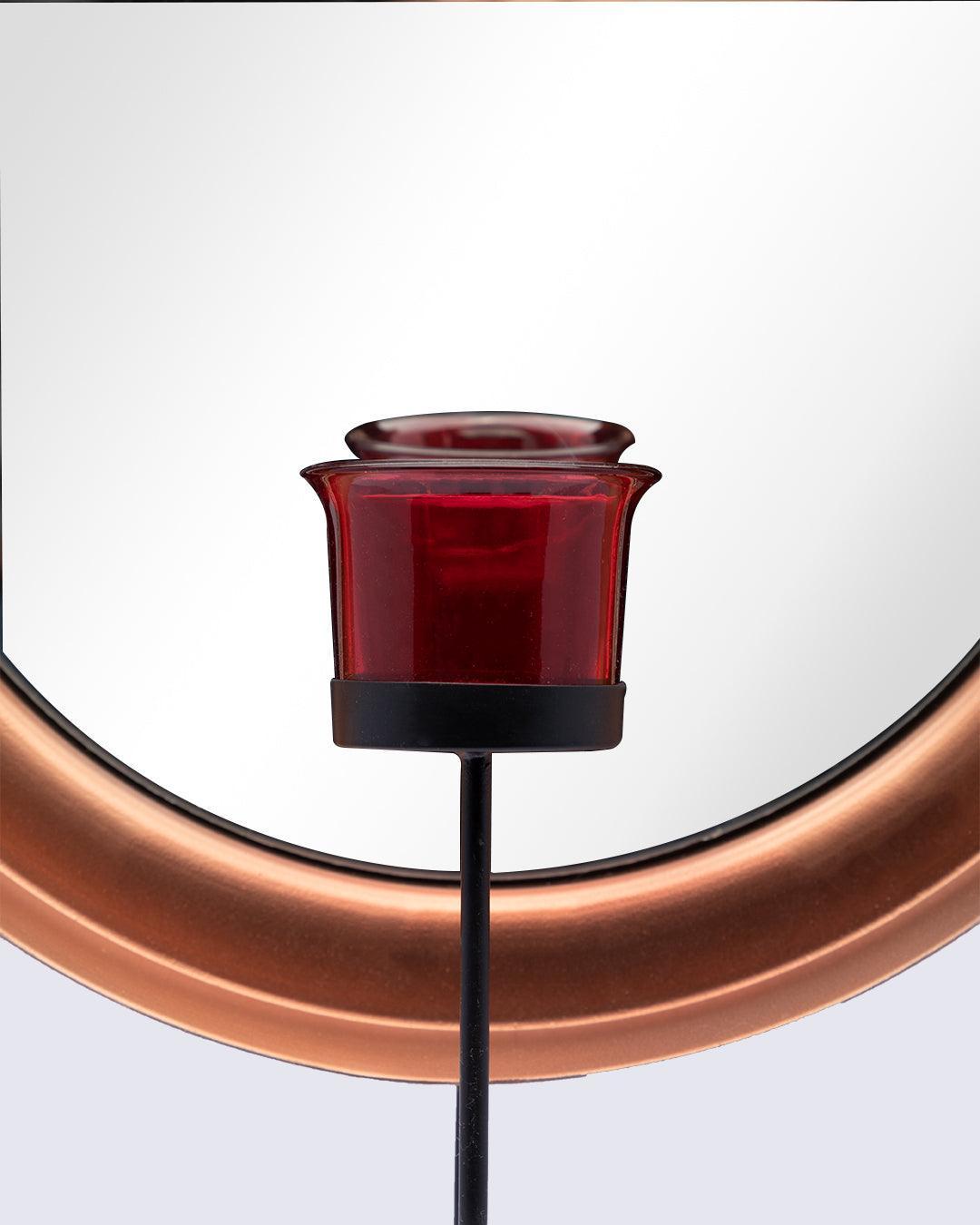 Market99 Wall Sconce T-Light Candle Holder, Votive Holder With Mirror, Metal Frame, Red Votive, Copper Finish, Mild Steel - MARKET 99