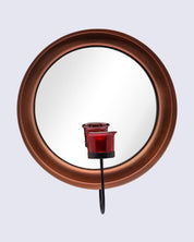 Market99 Wall Sconce T-Light Candle Holder, Votive Holder With Mirror, Metal Frame, Red Votive, Copper Finish, Mild Steel - MARKET 99