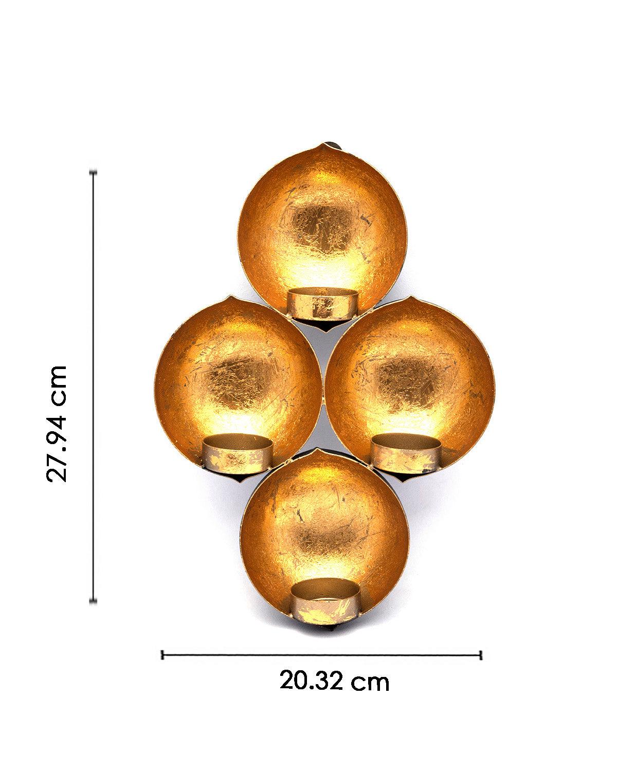 Market99 Wall Scone Diya, 4 Diya T-Light Candle Holder, Modern Design, Gold Foiling, Mild Steel - MARKET 99